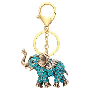 Chaveiro de elefante azul brilhante, chaveiro de elefante azul bronze antigo para venda 2019