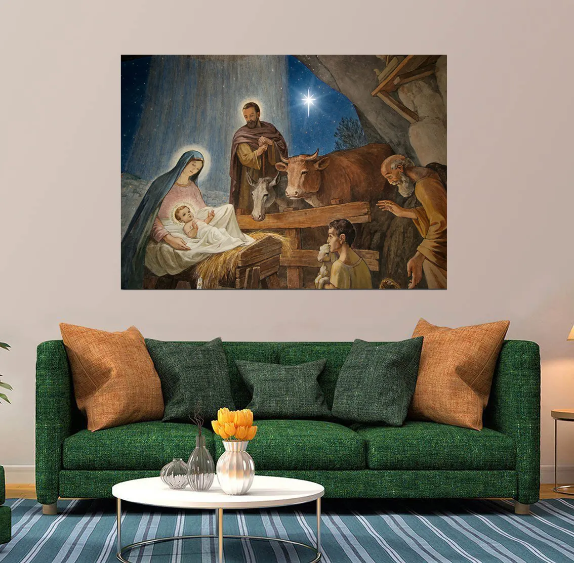 Cuadro sobre lienzo de Jesús iluminado con pilas para decoración del hogar