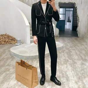 Costume deux pièces pour homme, version coréenne, élégant, simple, noir, style taille basse, couleur assortie, tendance sur les réseaux sociaux - Product Image 6