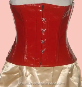 COSH CORSET Underbust Steelboned Waist Training Red Wet PVC Corset, Curvy Heavy Duty Red PVC Corset Belt Vendors Exporter