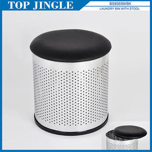 Poubelle à linge ronde en acier inoxydable de qualité fiable avec tabouret - Product Image 1