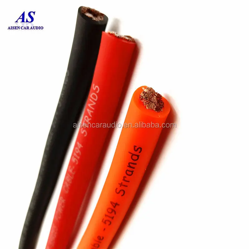 Aisen Car audio best quality 0 GA OFC /copper conductor flexible PVC 5194 strands power/ground cable wire for DC 12v car