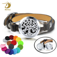 5% de remise Bracelet en acier inoxydable pour femmes, médaillon diffuseur d'huile essentielle d'aromathérapie Bracelet en cuir
