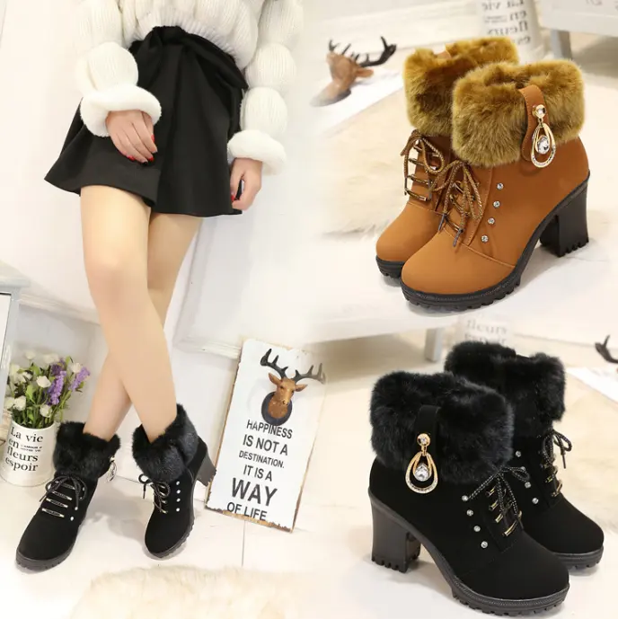 New fashion ladies shoes high heel snow boot warm winter buckle snow Boots Women