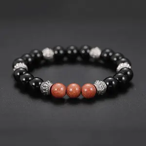 Pulsera de cuentas de plata y Metal para hombre, accesorio de lujo hecho a mano, piedra de Lava negra Natural fresca, 2021