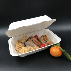 卸売リサイクル可能使い捨て寿司ランチボックス生分解性バガス持ち帰り食品容器ヒンジ蓋付き