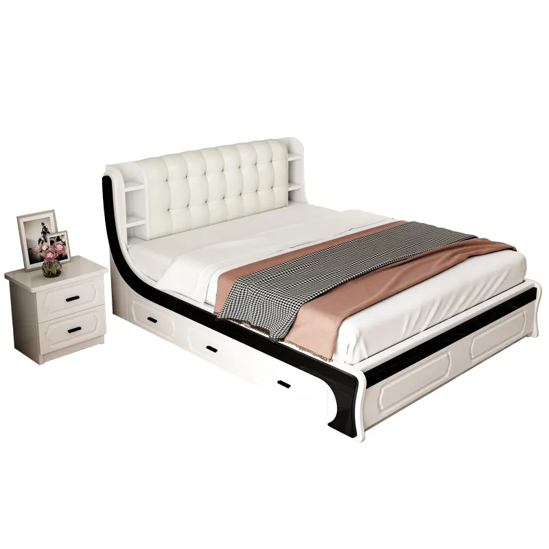 Juegos de dormitorio de lujo de tamaño king, muebles modernos de melamina de 1,8 metros, cama de mdf con esponja