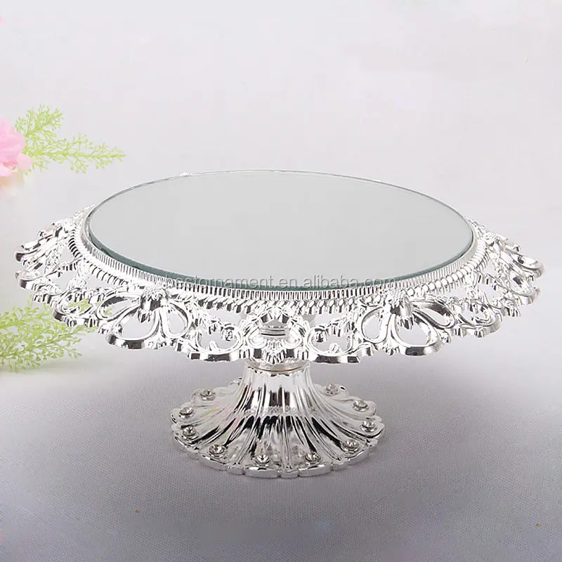 Assiette à gâteau de mariage cristal, miroir en métal transparent, présentoir de décoration à pâtisserie