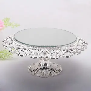 Assiette à gâteau de mariage cristal, miroir en métal transparent, présentoir de décoration à pâtisserie