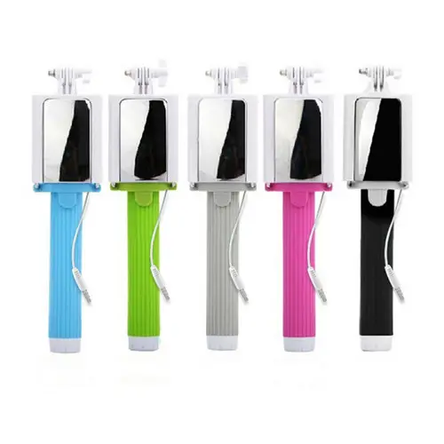 Foldable Handheld Wired cable holder Selfie Stick with Mirror Universal for ISO Android Smart Phone