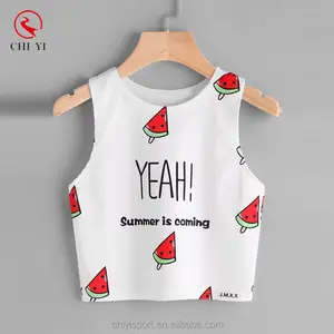 Nieuwste Leuke Watermeloen En Slogan Print Tank Top Meisjes Zomer Party Wear Tops Custom Design