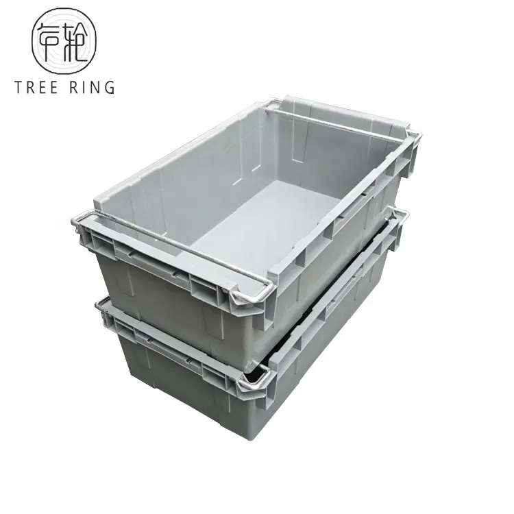 Solid Stack & Nest Deep Bail Arm Crates Plastic Stacking Warehouse Fish Boxes With Mental handle 72 x 43 x 24cm