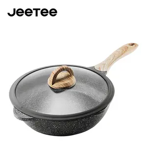 JEETEE 24/28/32cm कास्ट एल्यूमीनियम गहरी फ्राइंग पैन ग्रेनाइट पैन Nonstick Cookware Spouts के साथ संगमरमर कोटिंग पैन