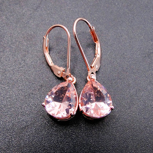 925 plata esterlina chapado en oro rosa Morganite joyería Pear Cut pendientes de gota para las mujeres - Product Image 1