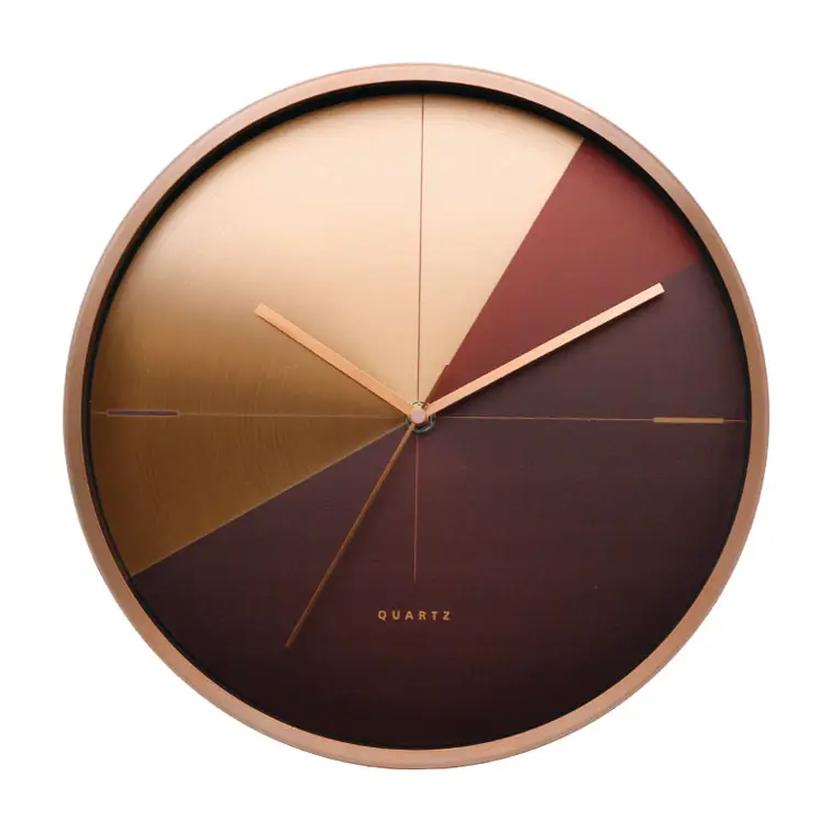10 inch Bronze Gold Red Splicing high quality Metal modern Wall Clock Luxury Style Decorative Minimalist Small Clocks