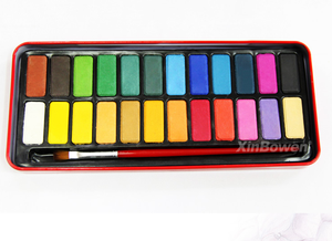 Juego de Pinturas de Acuarela Sólida Profesional y Económico, 24 Colores, Caja Metálica Roja, Pintura de Acuarela Sólida en Pastel con Pincel - Product Image 2