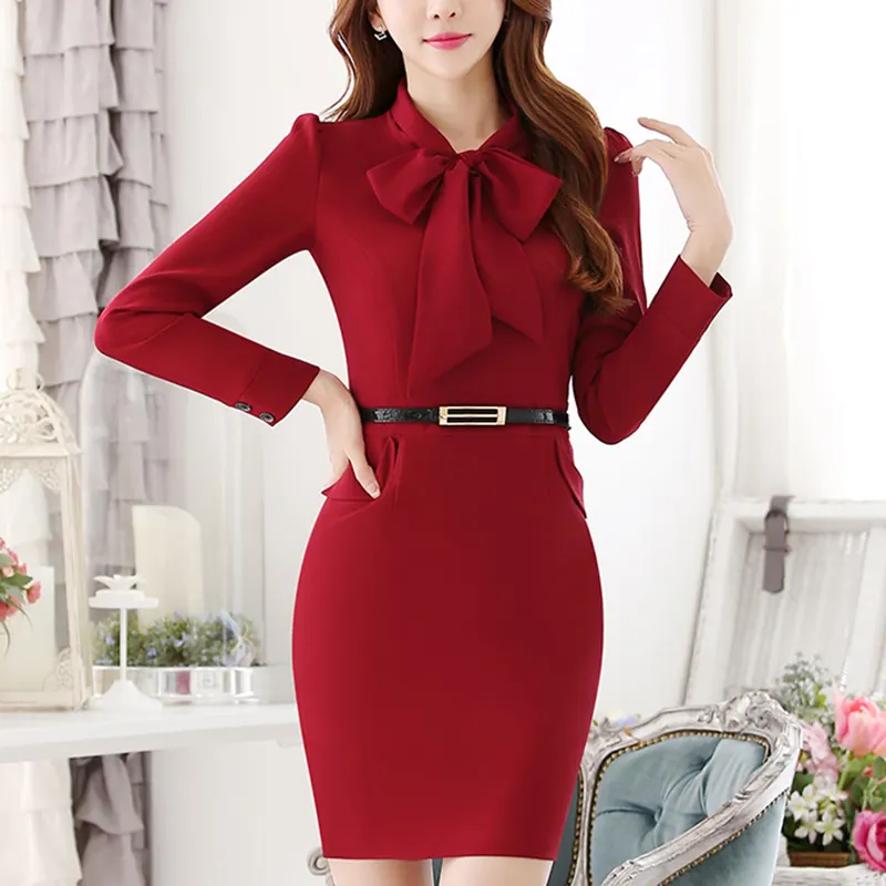 Guangdong Bleistift kleid Business Anzug Hersteller Custom White-Collar Damen Red Business Kleid