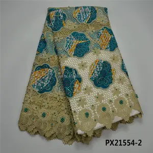African Beads ankara wax print fabrics mixed guipure embroidery lace with shiny stones