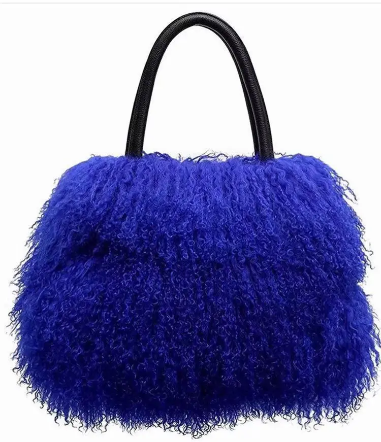 Genuine Leather Handbags for Ladies Mongolia Sheep Skin Fur Shoulder Bags Women Handbags