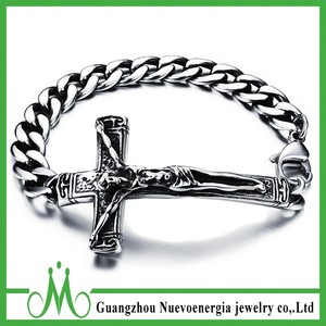 Jesucristo cruz del crucifijo de Hombres de acero inoxidable cadena del encintado de la pulsera de plata - Product Image 1