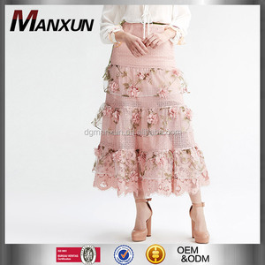 2016 Été Nouveau Rose Belle Dentelle Organza Applique Fleur Pricess Jupes - Product Image 1