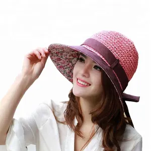 廉价时尚印花织物手工折叠纸海滩草帽