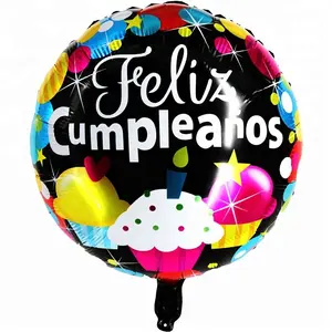 中国圆形彩色铝箔气球，西班牙 “生日快乐”，用于派对装饰。