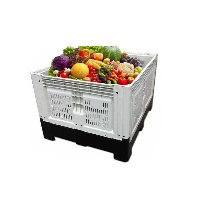 Ağır hizmet tipi büyük bacalı gıda sınıfı palet kasaları plastik katlanır meyve kutuları