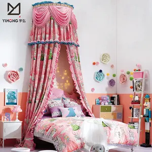 Cortinas de cama rosa de poliéster com desenhos, baixo preço, boa qualidade, adorável, impressão, cortinas para quarto de meninas