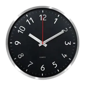 Jam dinding aluminium logam kualitas tinggi, desain sederhana senyap bulat modis logo kustom jam dinding