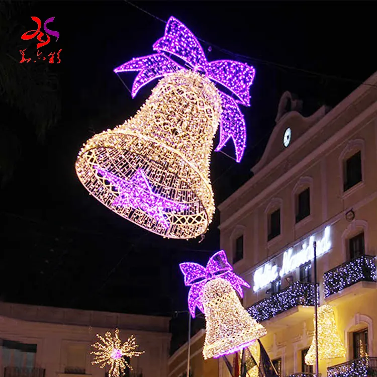 Cuerda de Decoración LED para árbol de Navidad, impermeable, para exterior, luz con motivo de campana 3D 2D