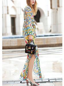 Charming Maxi Boho Dress 2019 Sprint Donne <span class=keywords><strong>A</strong></span> Maniche Lunghe <span class=keywords><strong>Con</strong></span> Cintura Fessura Stampa Floreale Abito <span class=keywords><strong>Lungo</strong></span> - Product Image 5