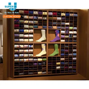 Estante de pared de madera para calcetines coloridos, estante de armario de exhibición de pared para calcetines de Boutique, antiguo, de alta gama, venta al por mayor - Product Image 1