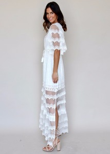 Bianco Donne Del Merletto Del Ricamo Maxi Manica Del Vestito - Product Image 5