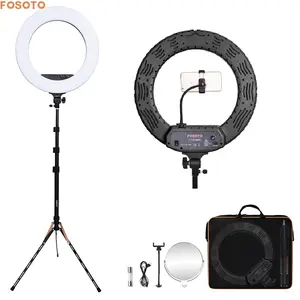 FOSOTO-kit d'éclairage annulaire LED FT-RL480 18 pouces, 3200, 5600K, avec support de téléphone, lampe à intensité variable, pour studio photo, vidéo youtube en direct