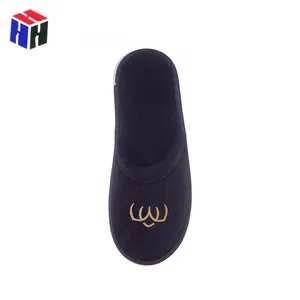 Pantofole da Hotel di Lusso Usa e Getta in Spugna Nera di Alta Qualità <span class=keywords><strong>con</strong></span> Logo Personalizzato per <span class=keywords><strong>Uomo</strong></span> e Donna - Product Image 1