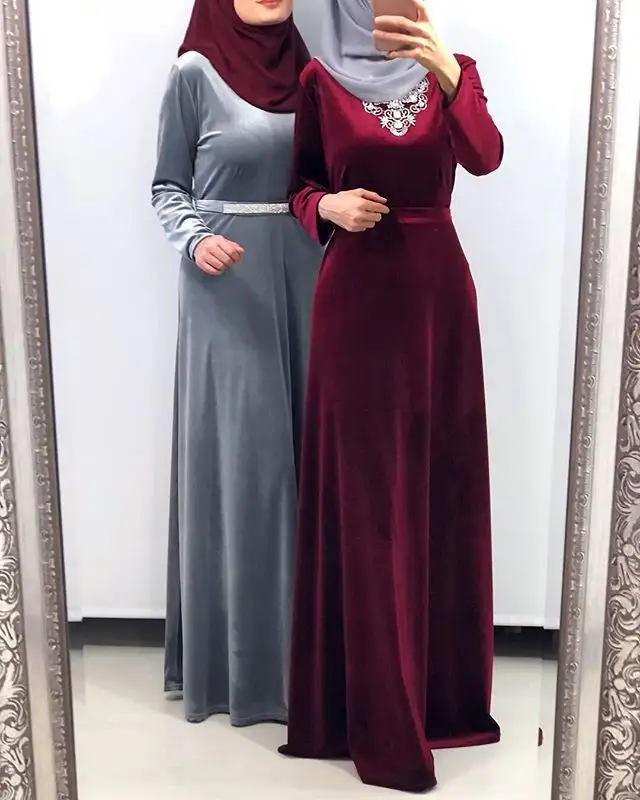 Thời Trang Hồi Giáo Quần Áo Abaya Phụ Nữ Mới Nhất Nhung Hồi Giáo Ăn Mặc