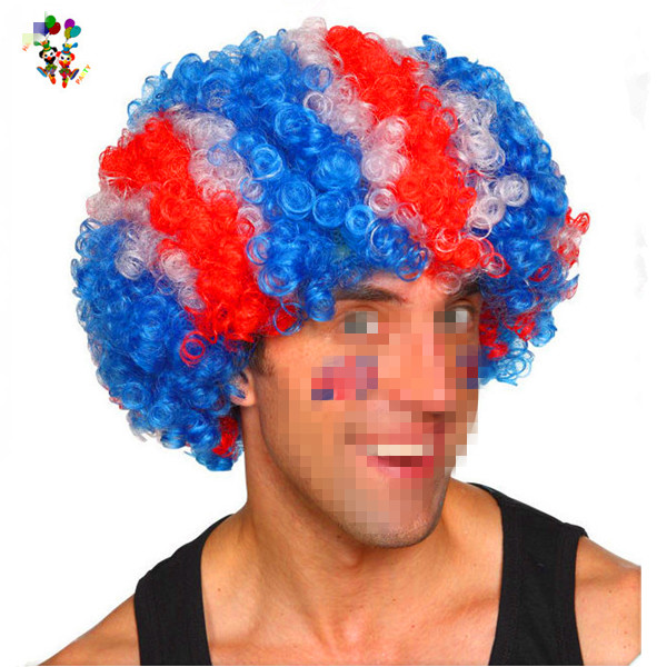 England National Flag Patriotic Red White Blue Colors Cheap Sports Fan Afro Wigs Men HPC 0060