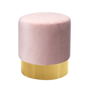 Velluto imbottito rotondo poggiapiedi soggiorno ottoman sgabello con oro finito - Product Image 4