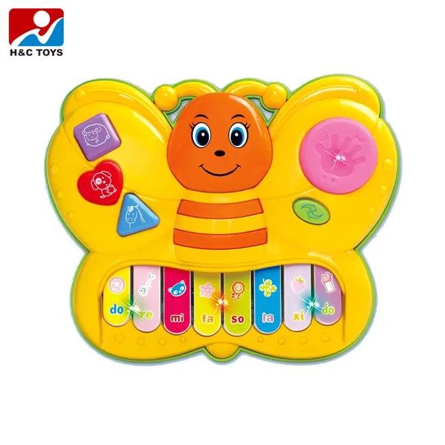Buen regalo para niños Piano de juguete de plástico con forma de abeja de 13 teclas con luz y música