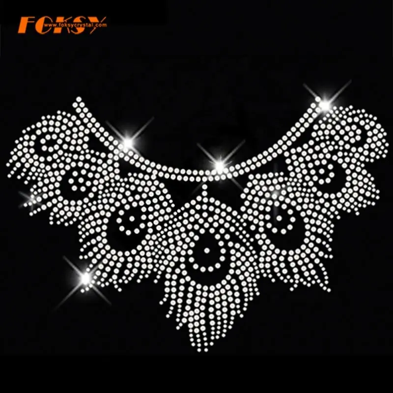 열전달 디자인 Strass Neckline 핫픽스 라인 석 모티브