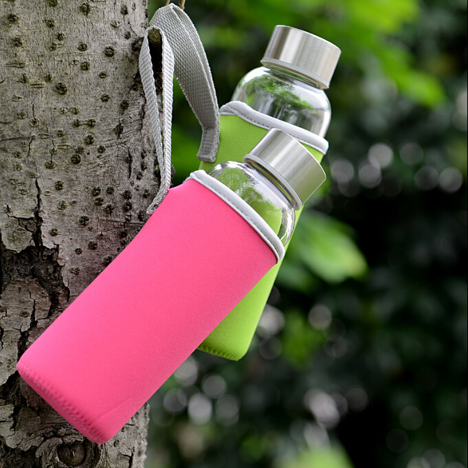 Kitchen 18oz Leak-Proof Glass Bottles Juicing Containers Water Beverage Bottles With Sleeve Sport Water Bottle