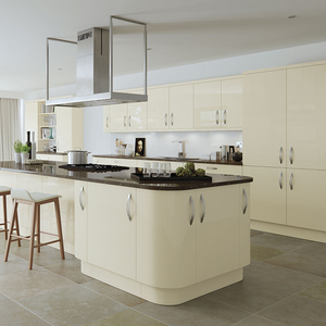 Muebles de <span class=keywords><strong>Cocina</strong></span> Modernos de Alto Brillo en Blanco, Económicos, con Madera en Venta, Armario de Esquina, Gabinetes de <span class=keywords><strong>Cocina</strong></span> Laminados Color Crema - Product Image 1