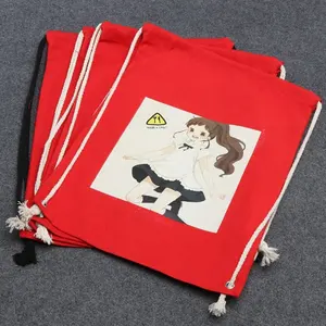 Red Outdoor Sport Soft Cloth Calico Cotton Canvas Gym Sack Drawstring Bag
