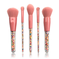 Vente en gros de pinceaux de maquillage professionnel de haute qualité 5 pièces Bonbons mignons de marque privée rose vif cosmétiques de beauté personnalisés