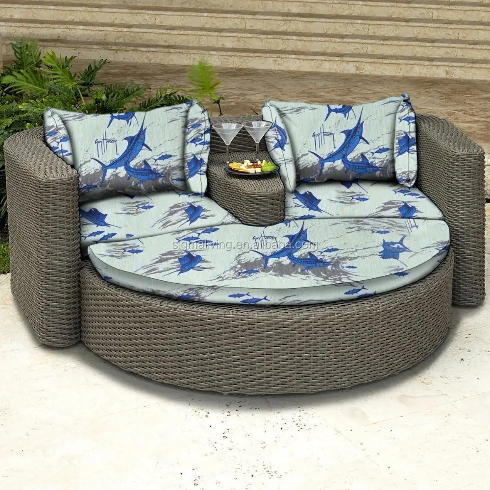 High Quality Wholesale Chinese Classic Style Garden Patio Sofa Bed Balcony Rattan Wicker Weaving Sofa Lounge Round Bed