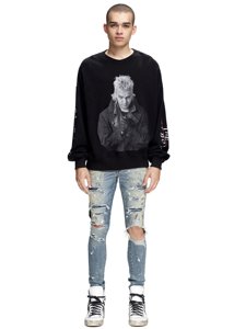DiZNEW Classic <strong>Indigo</strong> Crystal Paint Distressed <strong>Jeans</strong> for <strong>Men</strong> - Product Image 6