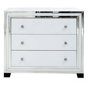 Three Full Width <strong>Drawer</strong> White Glass Mirrored <strong>3</strong> <strong>Drawer</strong> <strong>Chest</strong> - Product Image 4