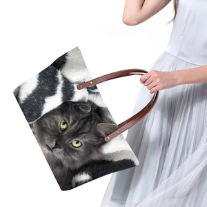 Tas Tangan Wanita Motif 3D Kucing Lucu Kustom Baru Tas Tangan Modis untuk Wanita - Product Image 4