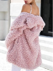 Nuovo stile rosa soffice colletto ampio con risvolto in pelliccia di agnello cappotto lungo pelliccia di agnello <span class=keywords><strong>per</strong></span> le donne rosa Beige, bianco - Product Image 2